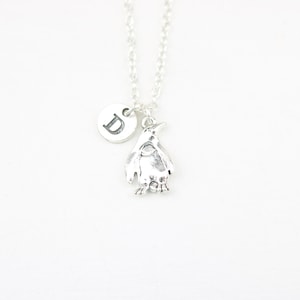 Pinguin Charm Halskette: Silber Antarktis Vogel Schmuck, personalisierte Initiale