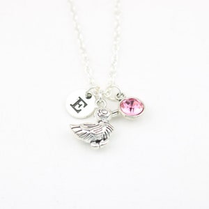 Personalized Duck Necklace, Mallard gift, 3D silver Duck Charm, City Bird Pendant, Duck Jewelry, Custom Monogram, initial Birthstone, animal