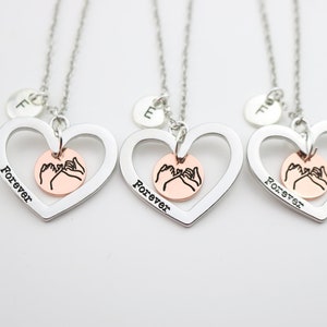 Set of 3 Heart Necklaces with Pinky Promise Charms
