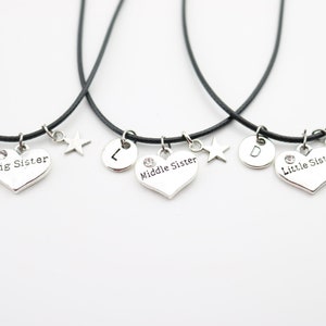 Sister Necklace Set for 3: Personalized Initial, Heart & Star Charms