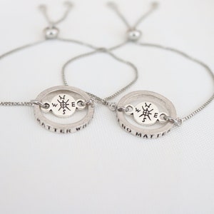 Matching Compass Bracelet Set for 2: Silver-Plated Friendship Jewelry