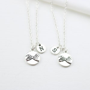 Personalized Pinky Promise Necklaces with Initials in Silver Plated for 1, 2, 3, 4, 5, 6, 7 Best Friends