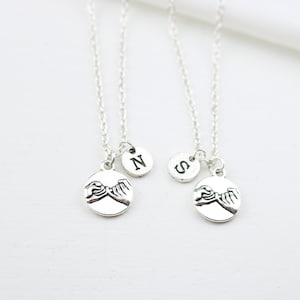 Personalized Pinky Promise Necklaces with Initials in Silver Plated for 1, 2, 3, 4, 5, 6, 7 Best Friends