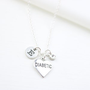 Personalized Diabetic Charm Necklace Women, Child Diabetes Jewelry, Link chain, Custom Girl Diabetes Awareness, Blood sugar Insulin, Initial