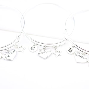 Zuster armband set van 3, drie zus armband, 3 zus sieraden, zilveren armband, gepersonaliseerde sieraden, grote middelste kleine zus, matching