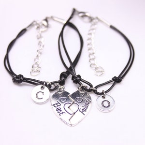 Personalised 2 friend bracelets, Two friend gifts, Black cord gift for 2, Friendship Jewelry set of 2, Child Matching for friends, Christmas