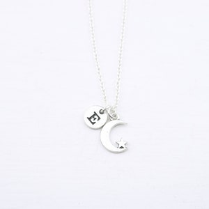 Moon and Star Necklace, Gifts for her, Charm Necklace, Islam Necklace Women, Christmas, Silver moon star, Muslim Jewelry, initial, Birthday
