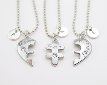 Personalisierte BFF Halsketten-Set, Herz Puzzle Schmuck, Initialen Charm