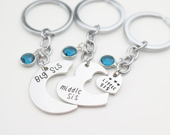 3 sister gifts, Matching keychains sisters, Sister keyring set of 3, gifts for three sisters, Christmas gift, Triplets gifts, personalized