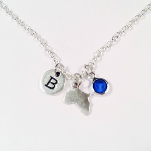 Africa Map Necklace: Silver Charm, Initial & Birthstone