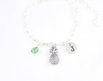 Pineapple anklet, personalized anklet, pine apple gift, ananas ankle, fruit jewelry, exotic anklet, silver pineapple charm, custom for her