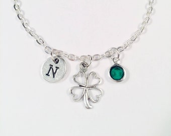 Clover anklet, 4 Leaf Anklet, Lucky gifts, Irish gift, St Patrick's day, Ankle jewelry, Silver Anklet Gift, Personalized for her, Custom