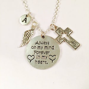 Memorial Necklace Women, Remembrance Gift, In Memory of Gift, Silver Charm, Cross, Wing, Forever in my Heart, personalized Jewelry, Sympathy