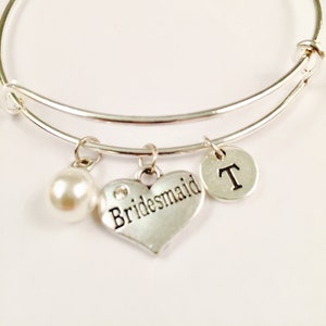 Bridesmaid Bracelet, Personalized Jewelry, Silver Bridesmaid Charm, Initial, Bridesmaid Jewelry, Bridesmaid Gift, Bridesmaid Proposal Gift
