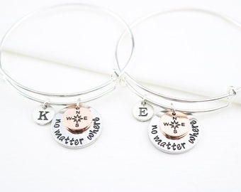 Compass Bracelet Set of 2, Matching for two Best Friends, NSEW Bangle, Personalized, Friendship jewelry, long distance, Christmas gift ideas