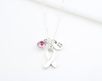 Breast Cancer Necklace, Pink Ribbon, Personalized, Best Friend, Cancer Support, Sister, Mom, Cancer Jewelry, Chemo, Survivor, Cancer Free