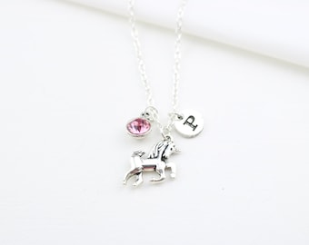 Personalized Unicorn Necklace: Initial Charm, Birthday Gift