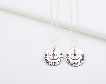 2 Compass Necklaces, Two Long distance gifts, No Matter Where, Friend Jewelry set of 2, Matching Couple, Family Sisters Mom, BFF' Friendship