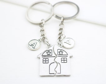 Split House Puzzle Keychain Pour BF GF ensemble de 2, Déménagement dans ensemble cadeau pour petit ami, 2 nouveau cadeau à la maison, new house gift, cadeau de crémaillère