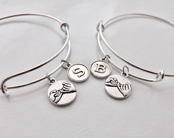 Pinky promise bracelets set of 2 gift for best friend, best friend bracelets, friend jewelry, friendship, pinky swear, 2 initials, matching