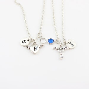 Lock and Key Heart Necklaces: Custom Initial Charms, Couple Gift