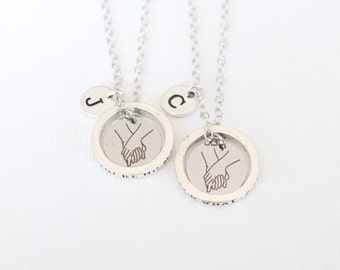 Set of Two Holding Hands Pendant Necklaces for Best Friends, Sisters or Couple