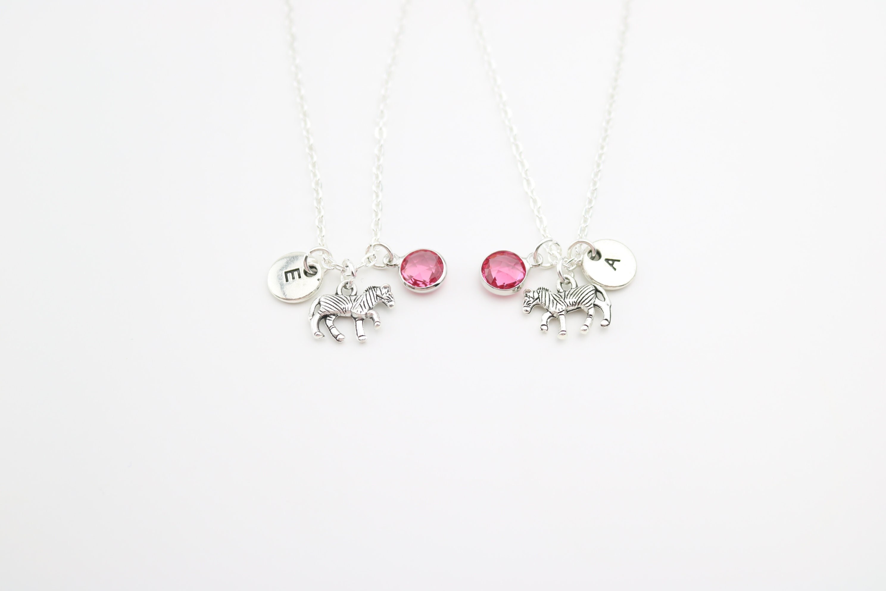 2 Zebra Necklaces, Best friend set of 2, Two Sister Necklace, Personalized, Birthday, Christmas gift idea, Animal Safari Horse, BFF Jewelry