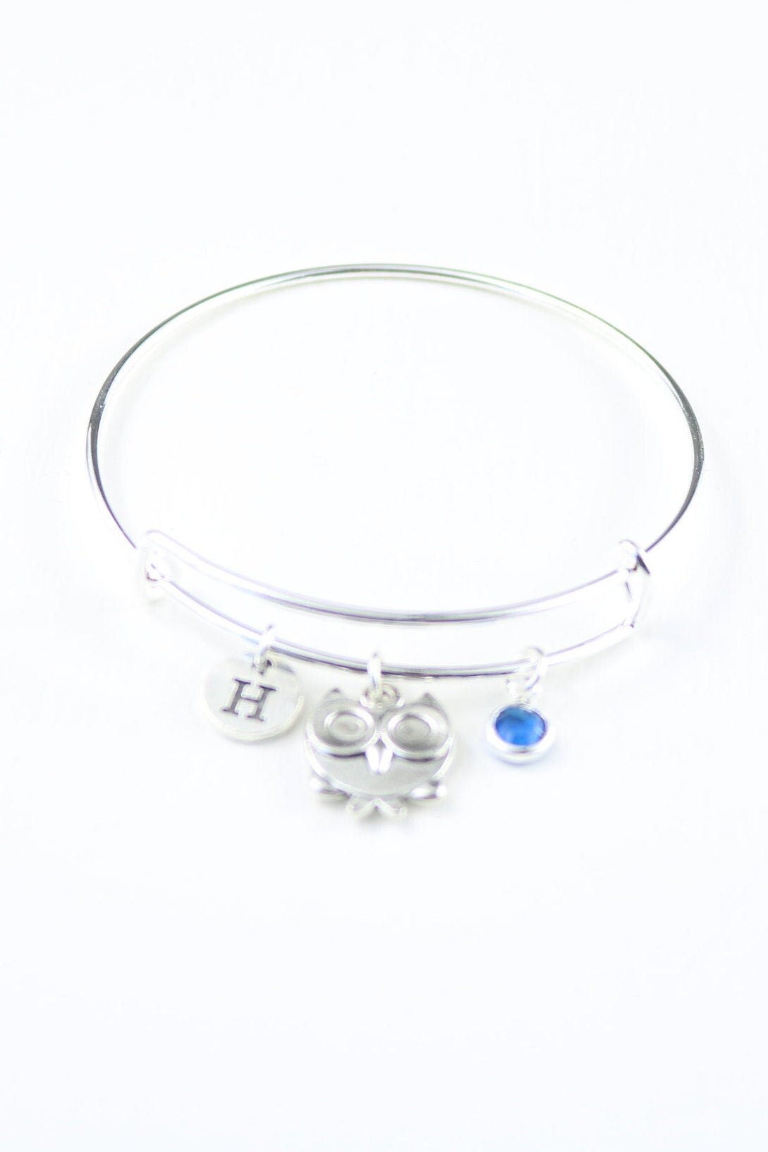 Owl Bangle Bracelet: Personalized Silver Charm Jewelry