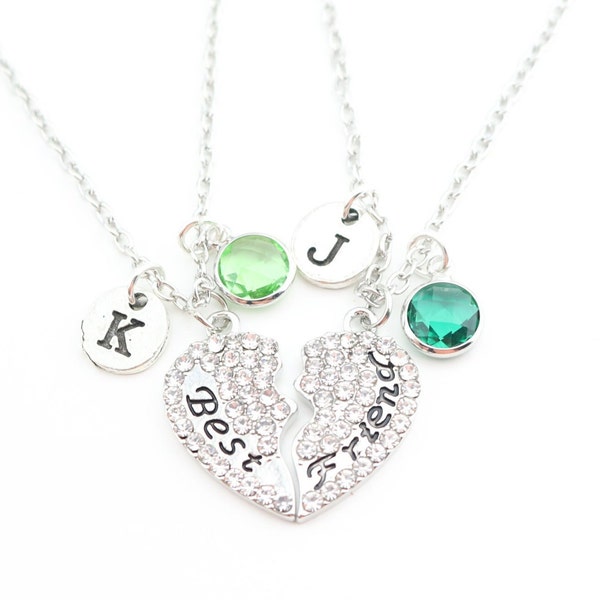 Set of Two Friendship Necklaces Personalized with Birthstones and Initials