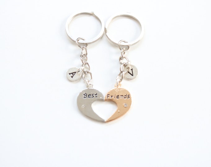 2 BFF keychains for best friends, Personalized friendship gift, Bestie gifts, Long distance moving away gift, Unique matching keychains