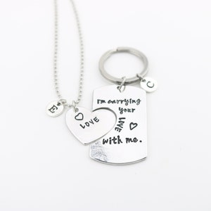 Matching necklace and keychain gift for couple, 1st anniversary couple gift, Long distance gift for girlfriend or boyfriend, His and hers