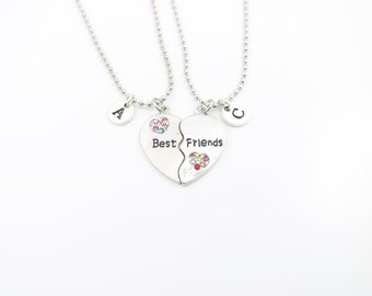 Personalisierte Best Friends Herz Halsketten-Set, Anfang Charms