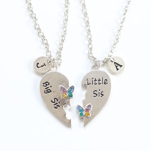 Matching heart Big Sis & Littel Sis necklaces, Sister gift from sister, Personalized unique jewelry gifts for siblings, daughters, sisters