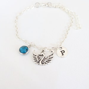 Schwan Bettelarmband: Personalisierter Initial, Vogel Kettenschmuck