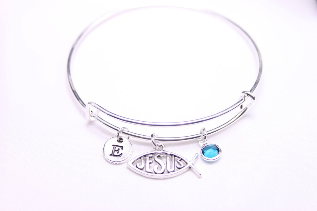 Christian Bracelet With Jesus Ichthys Charm and Birthstone Etsy