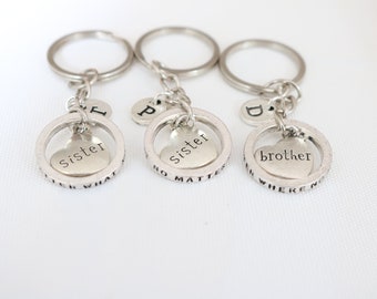Personalized Sister Brother Keyring Set for 3: Long Distance Gift