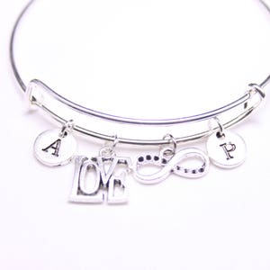 LOVE and ETERNITY Bangle Bracelet Personalized with Two Initials