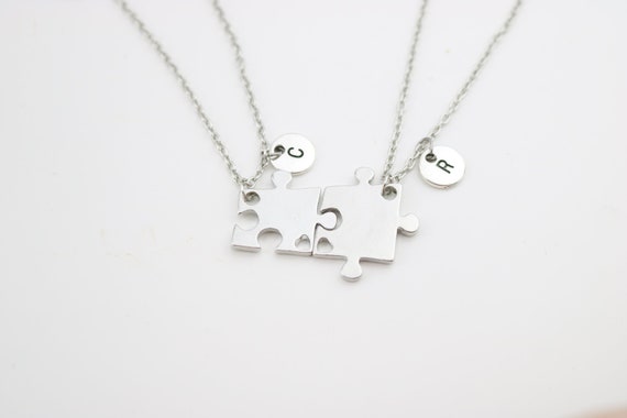 Set Amicizia 2 Ciondoli Puzzle E Portachiavi In Acciaio Inossidabile Argento Per Coppie E Amici