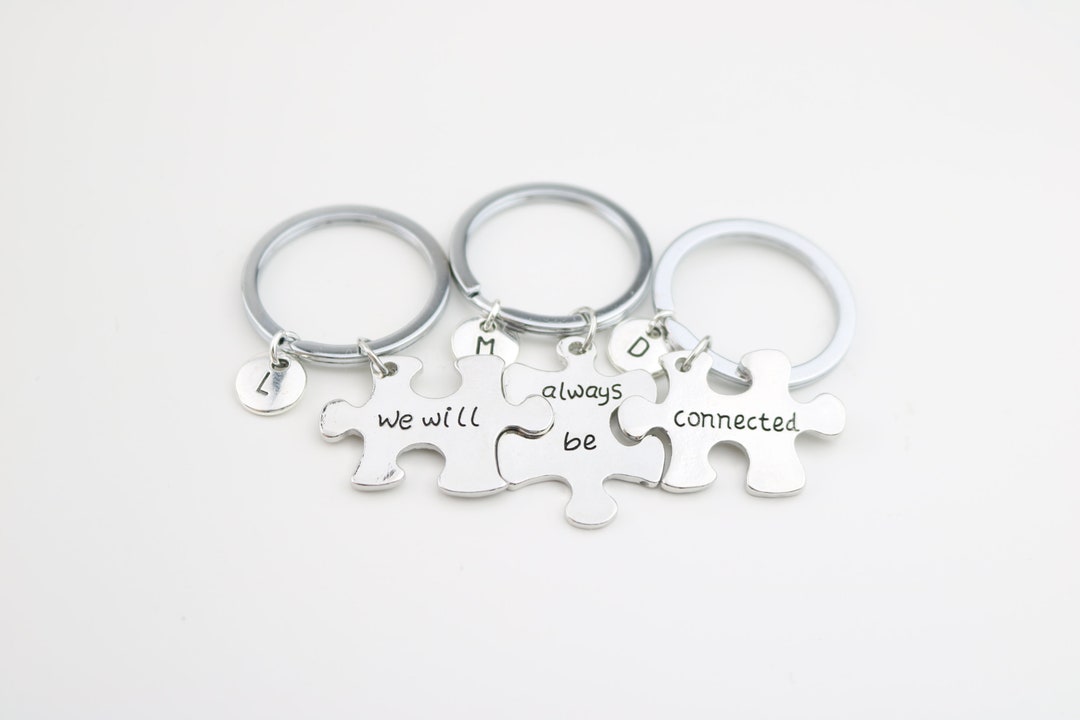 BFF Keyring Set of 3: Personalized Initial Puzzle Piece Keychain - Etsy