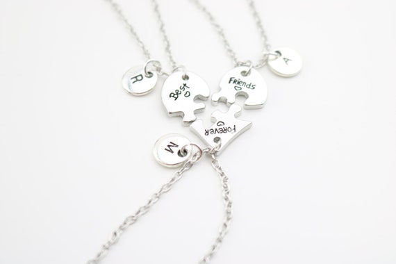 Confezione da 3 collane BFF, collana dell'amicizia, migliori amiche per sempre, regalo di compleanno per ragazze, collana con ciondolo, collana con ciondolo puzzle (Argento