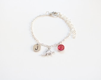 Dinosaur Anklet: Personalized Initial & Birthstone Charm, Stegosaurus Ankle chain