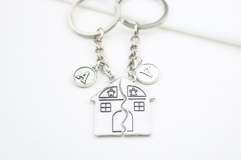 Split House Puzzle Keychain For BF GF set of 2, Moving in Together Gift For Boyfriend, 2 New Home gift, New House Gift, housewarming gift image 3