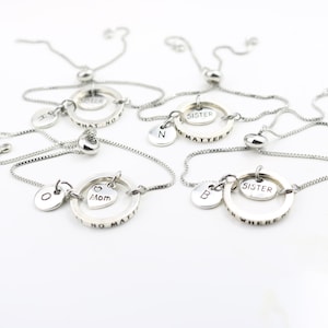 Personalized Mom and 3 Sisters Silver Bracelet Set: Custom Initial Charm