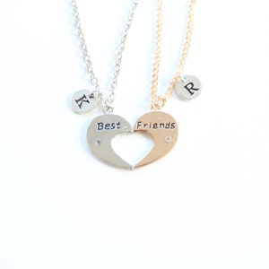 2 Best Friends matching necklaces, Personalized initial charm friendship necklaces, Unique bestie gifts, Moving away jewelry gift