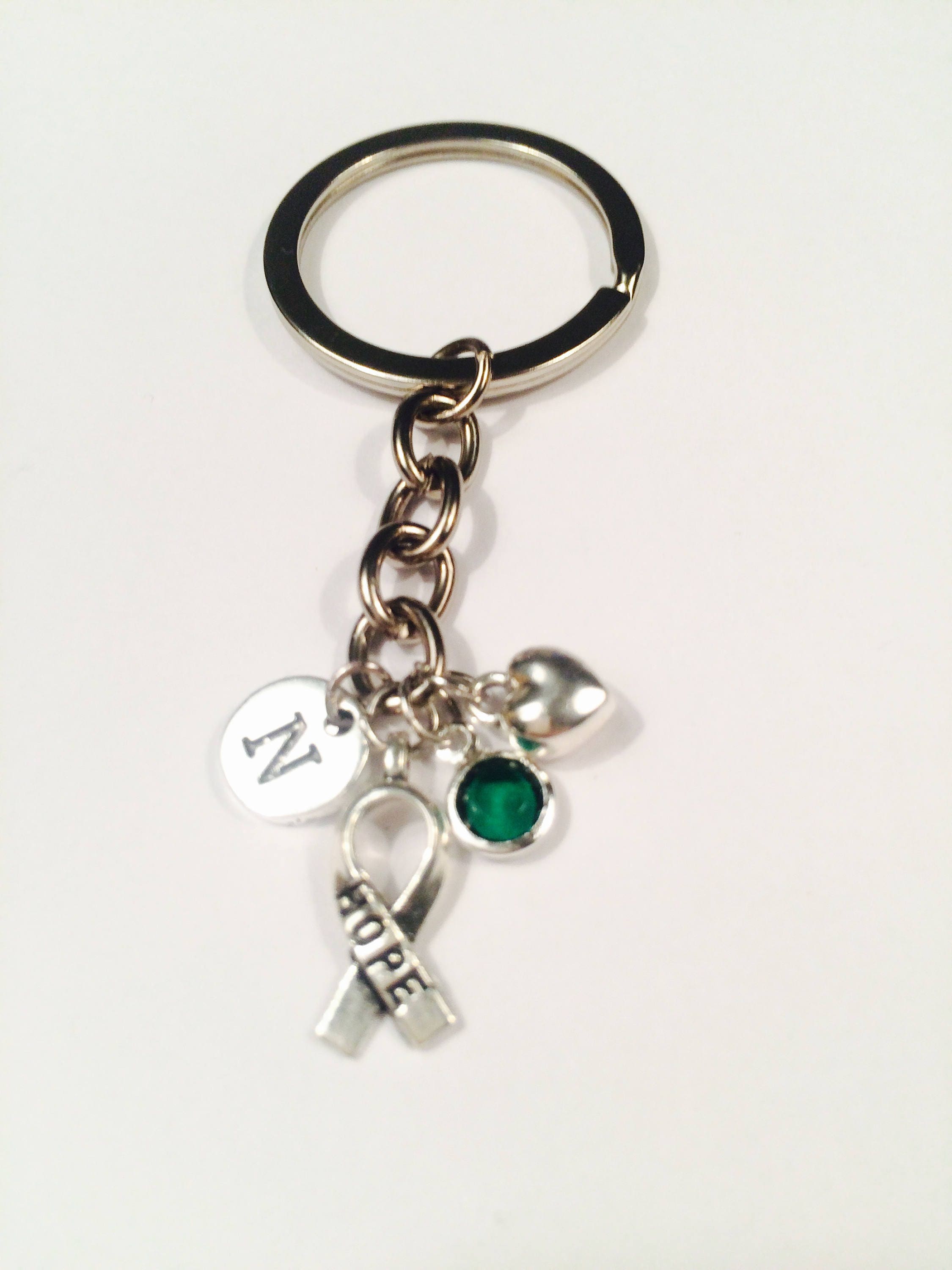 Green Ribbon Keychain: Liver Cancer, Bladder Cancer Awareness Gift