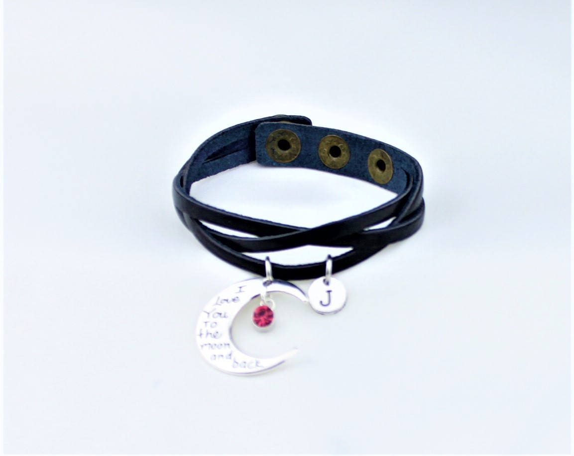 Real Leather Wristband Bracelet 'Love You To The Moon & Back' Ladies Mens Gift Real Leather Wristband Bracelet 'Love You To The Moon & Back' Ladies Mens Gift