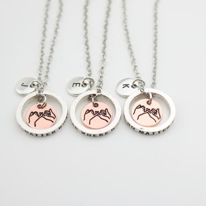 Set of 3 Best Friend Necklaces with Pinky Promise Charms and Personalized Initials