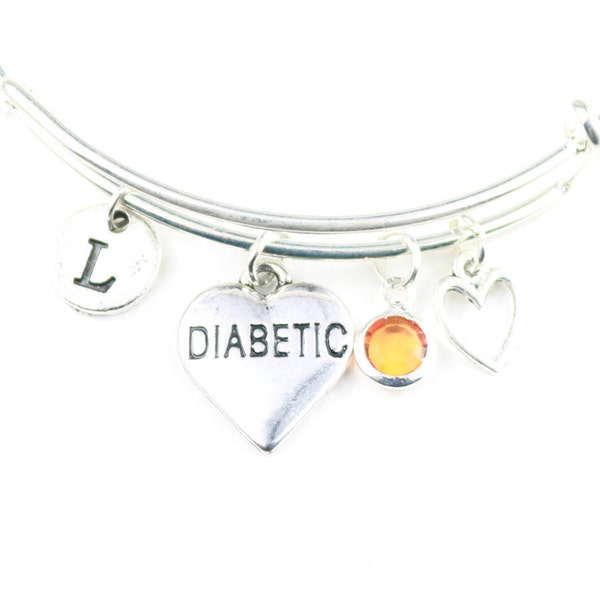 Diabetes Bracelet Woman, Diabetic Girl gift, Silver Diabetic Charm, Diabetes Bracelet, Personalized Jewelry, Low Sugar Bangle,Child Diabetes