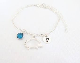 Hedgehog Anklet, Silver Hedgehog charm, Monogram, Ankle chain, Autumn Jewelry, Personalized for her, gift for women, Custom, Christmas gift