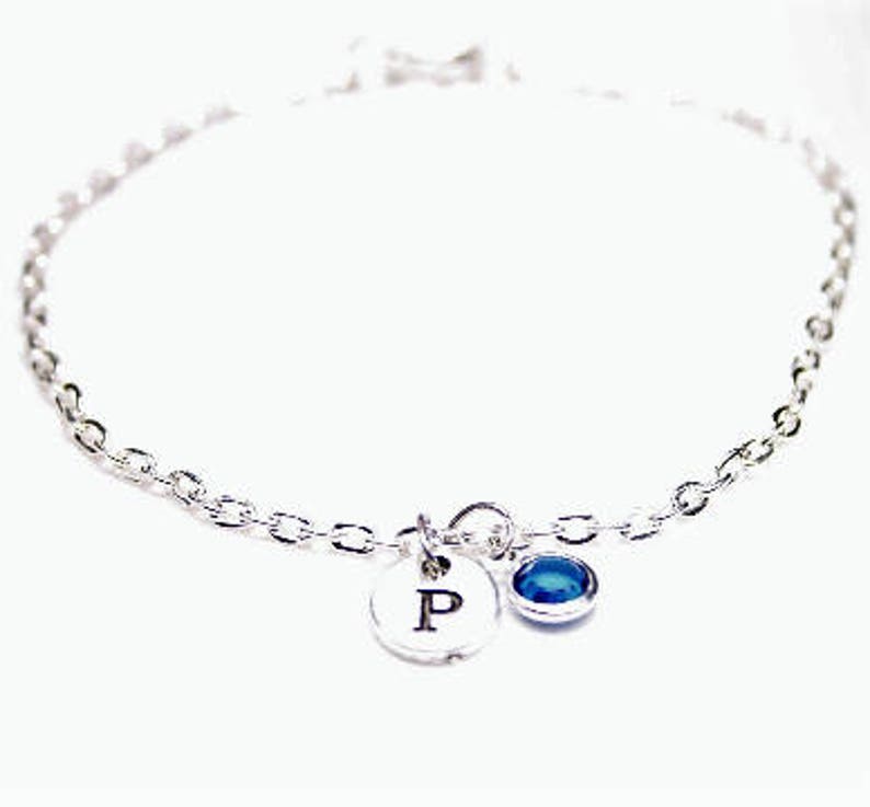 Birthstone Gift to Daughter Simple Bracelet Gift to Friend Gift to Mother Initial Charm Bracelet Granddaughter Gift to Syster Niece